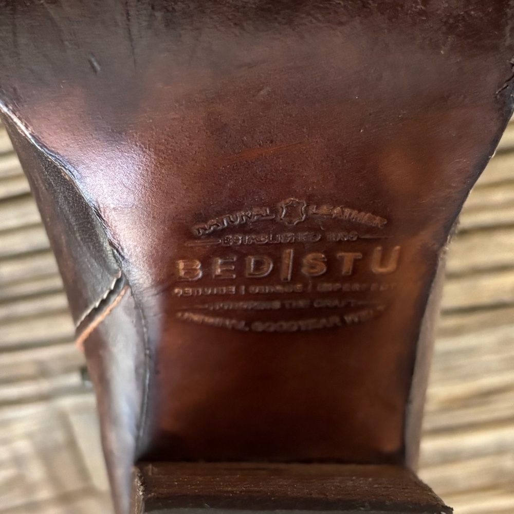 Bed Stu Isla leather booties featuring a distressed brown finish. - Picture 6 of 6